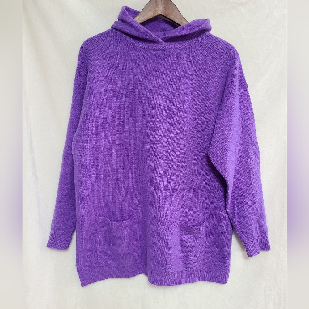 Vintage 90s Andrea Jovine Purple Lambswool Angora Blend Hoodie Size S